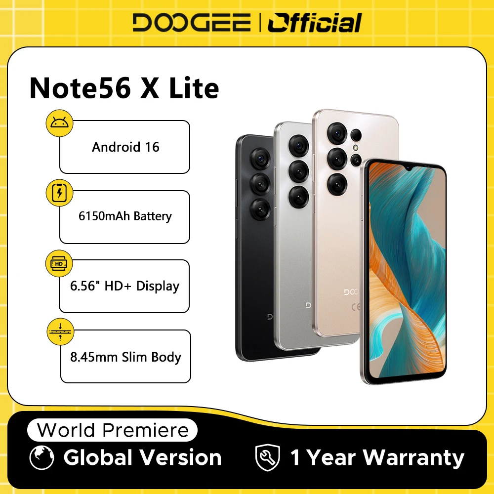 World Premiere DOOGEE Note56 X Lite Smartphone 6150mAh Battery 6.56'' Display 12GB RAM(3GB+ 9GB) 32GB ROM Android 16 Cell Phone