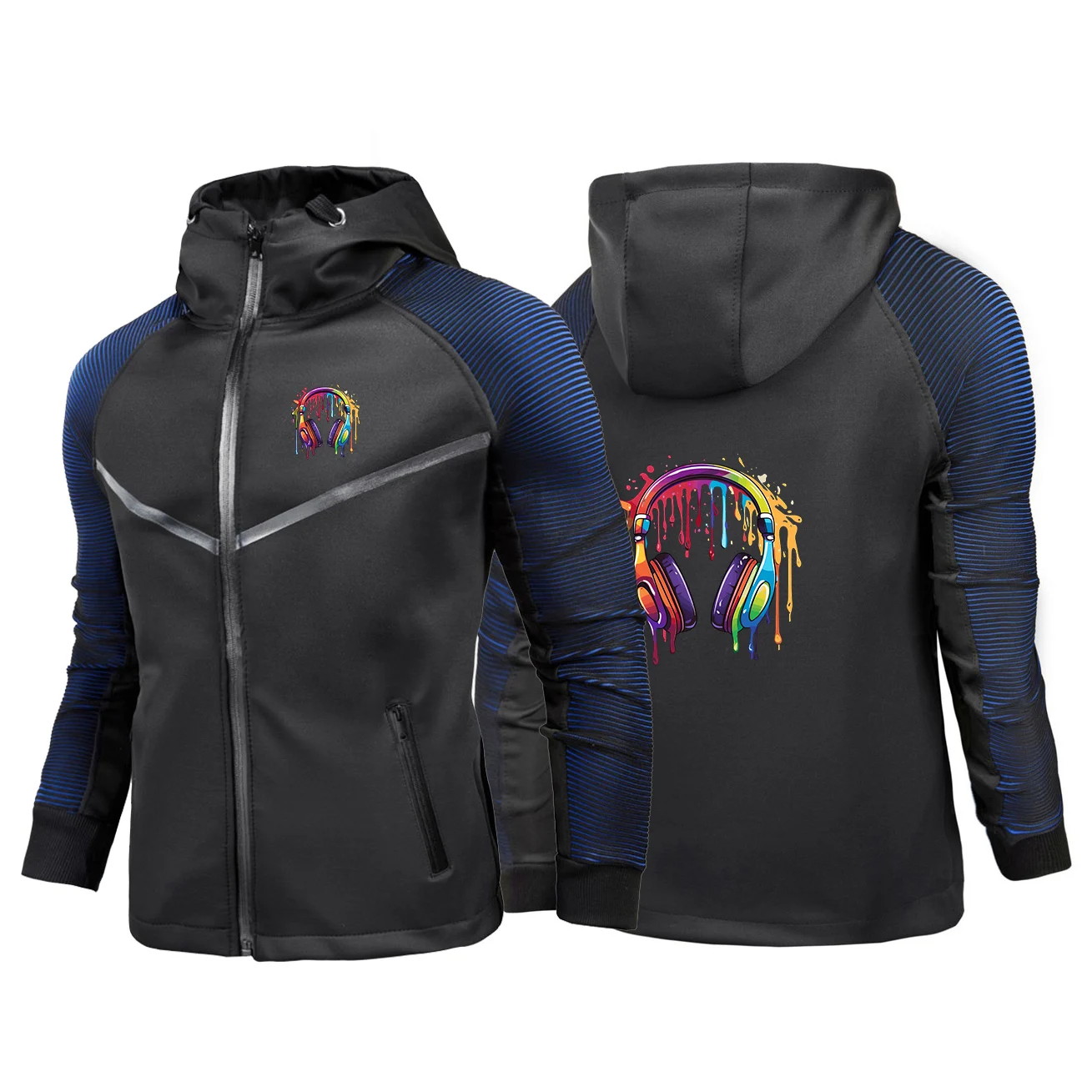 Hip Hop Melting Headset Graphic Men's Racing Jacket Outdoor Extreme Sports Bomber Coat Racing Casual Outdoor Sports Hoodies