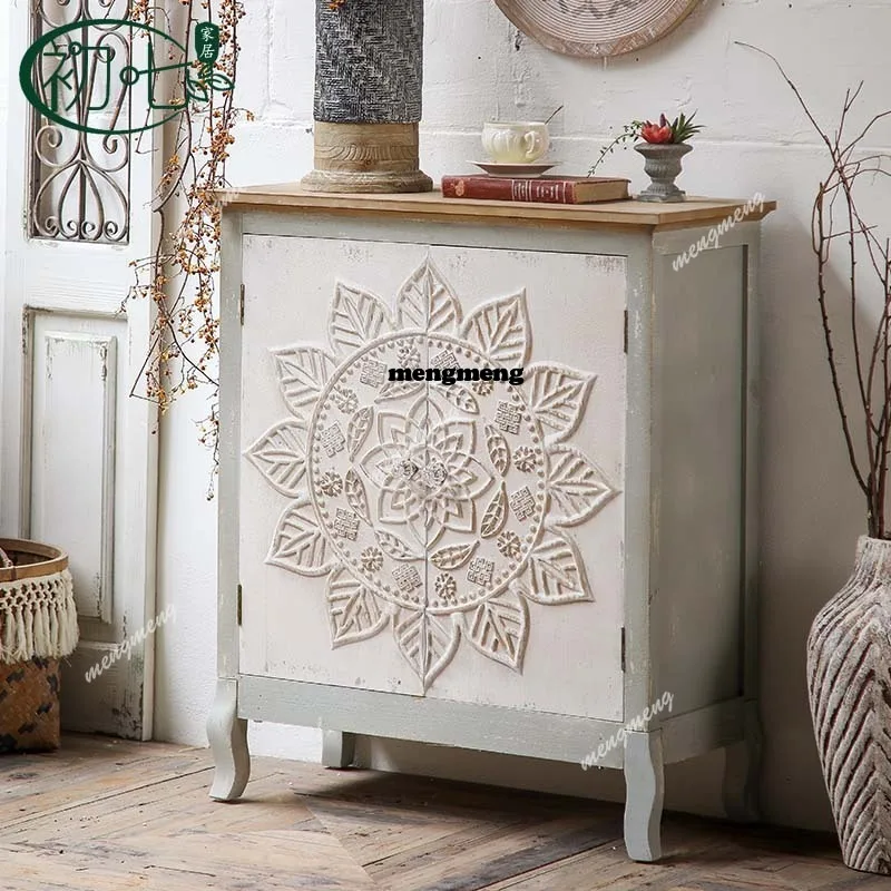 

Embossed painting shoe cabinet restaurant sundries storage old carved solid wood locker B & B decorative cabinet