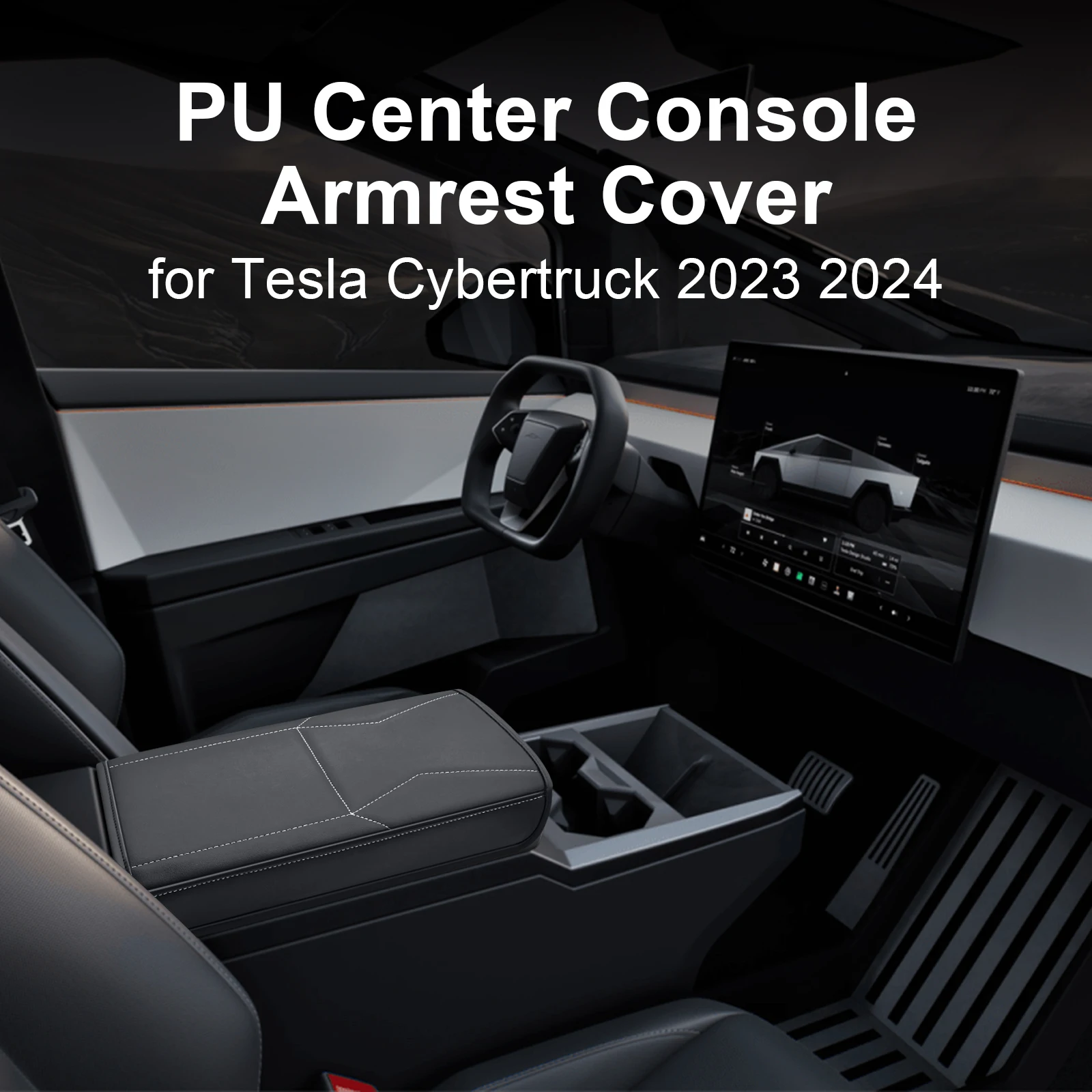 Center Console Armrest Box Cover For Tesla Cybertruck 2023 2024 PU Leather Durable Armrest Protector Lid Pad Car Accessories