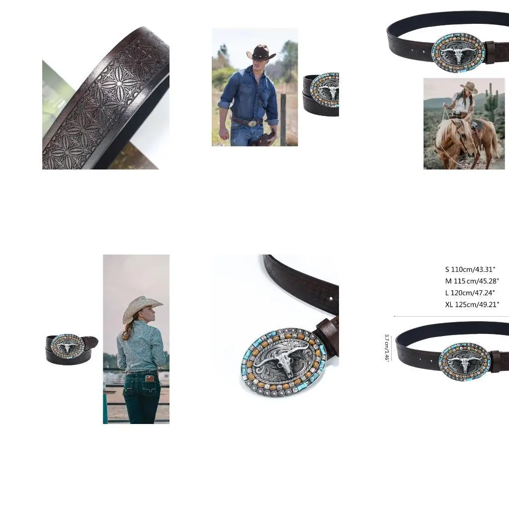 652F 십대 구호 황소 헤드 버클 조절 가능한 벨트 코트 청바지 남성 넓은 공식 허리 밴드