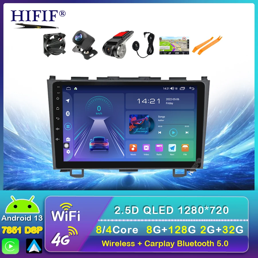 

Car Radio Multimedia Player 2 din 9"Android 13 Auto Radio navigation Carplay for Honda CRV CR-V 2006-2011 stereo wifi navi gps