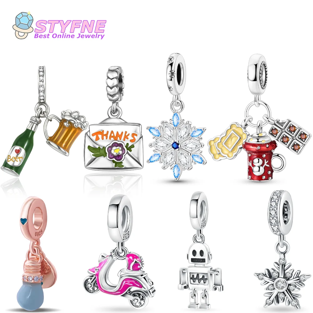 925 Sterling Silver Beer Mug Two Piece Pendant Set Beads Charms fit Bracelets and Necklaces Dangle Pendants Fine Jewelry Mall