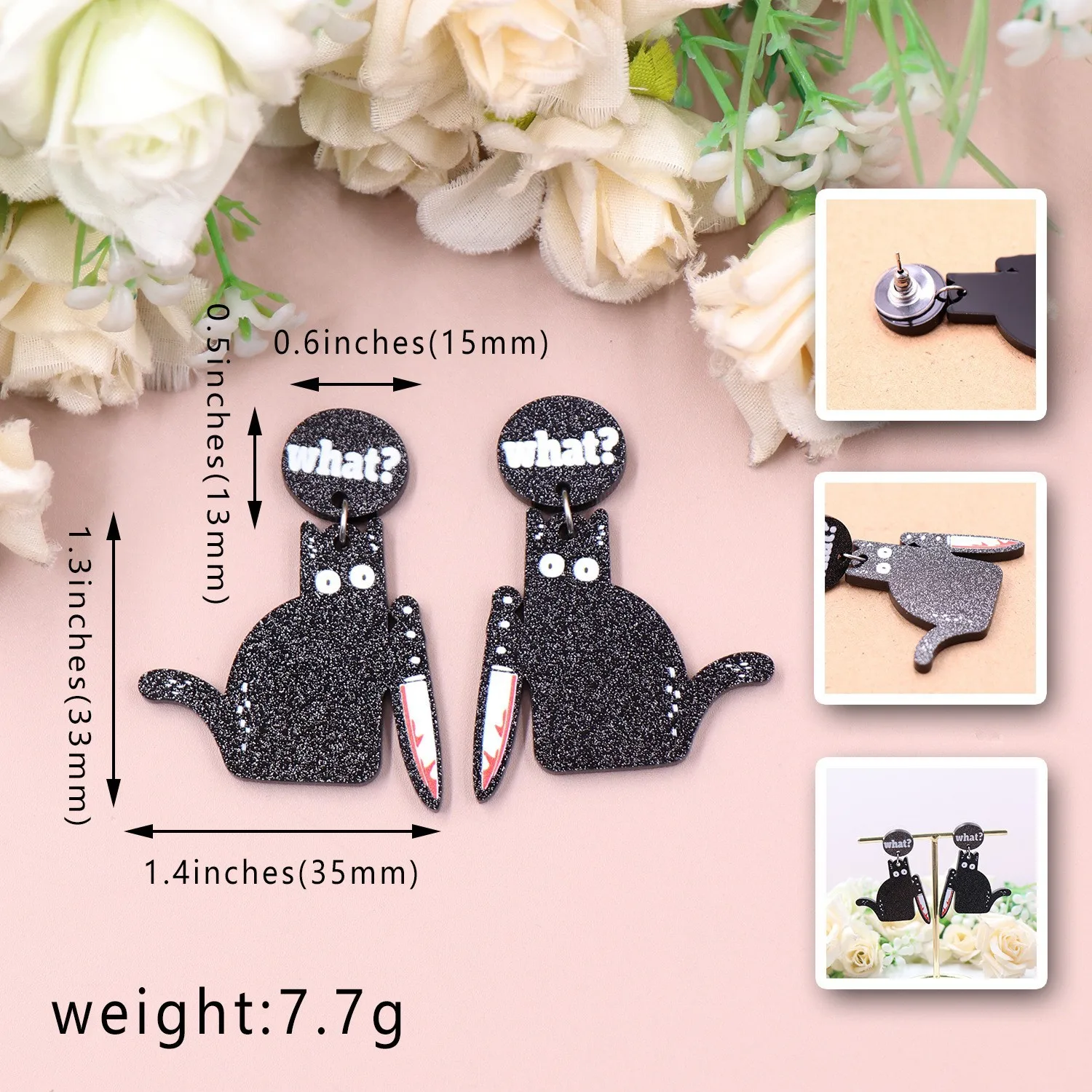 New black cat What  ? Earring Black Halloween Acrylic Earrings Female