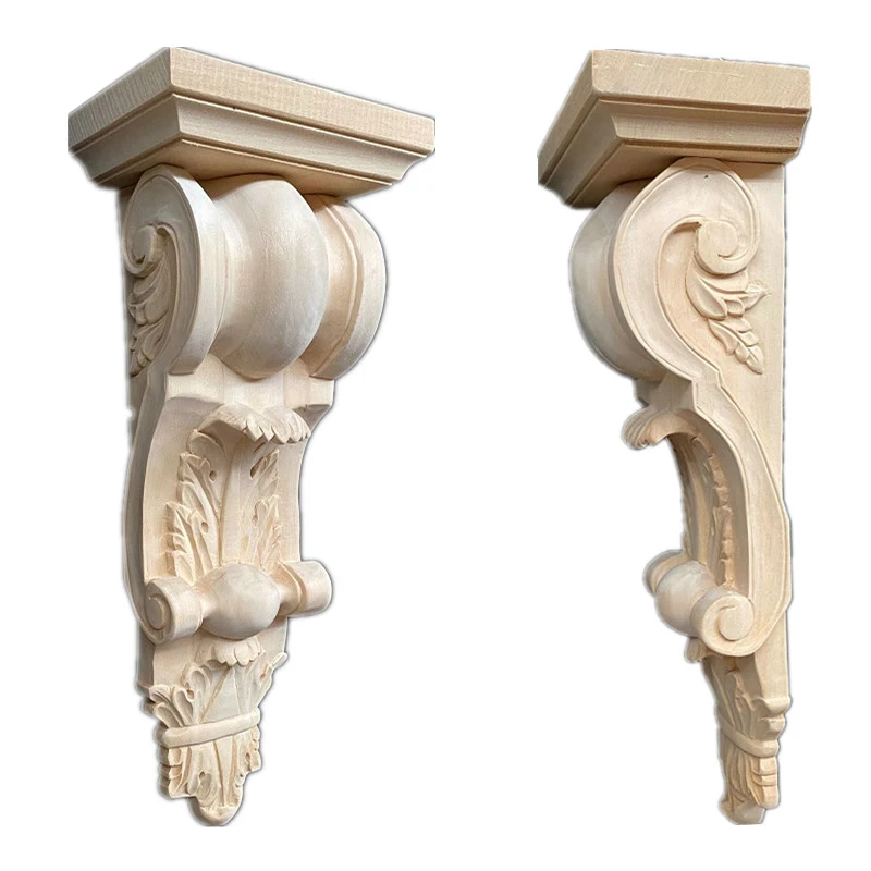 46cm Vintage Floral Carved Corner Wall Door Furniture Decorative Figurines Wood Appliques for Home Decor Decoration Accessories