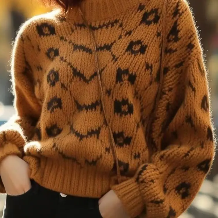 Caramel Colored Thick Thread Sweater for Women Lazy and Loose Knit Small Fragrant Style Pullover Top