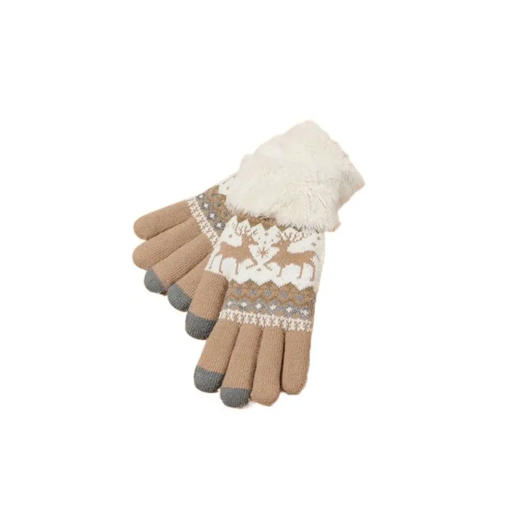 

Cute Deer Christmas Knitted Gloves Thickened Wool Full Finger Gloves Keep Warm Windproof Winter Mittens Cycling