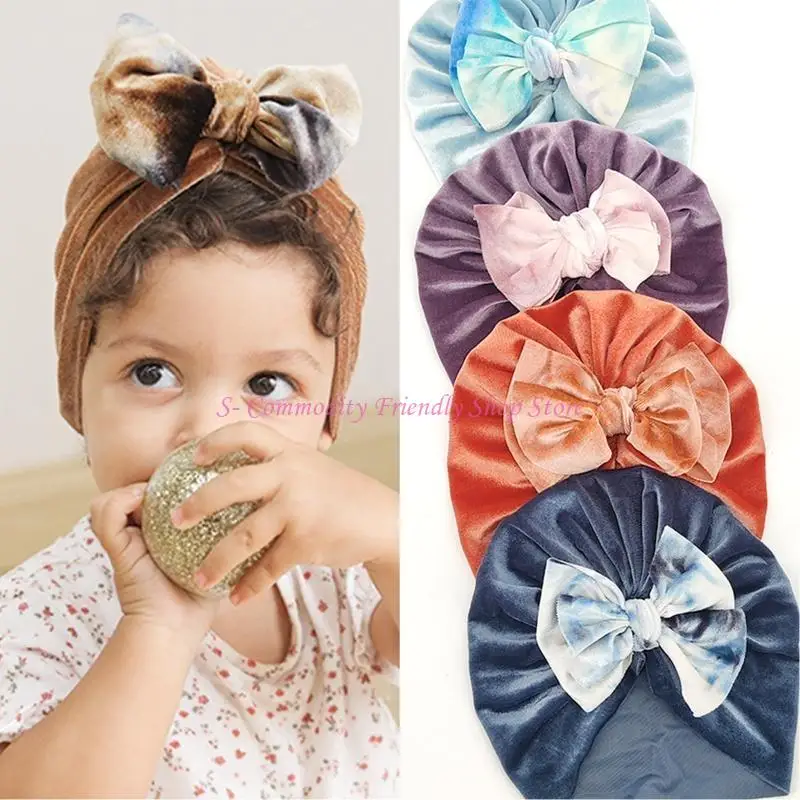 85AE Baby Turban Hat Bows Knot Beanie Cap Bowknot Headwrap Newborn Soft Cotton Color Bonnet Infants Kids