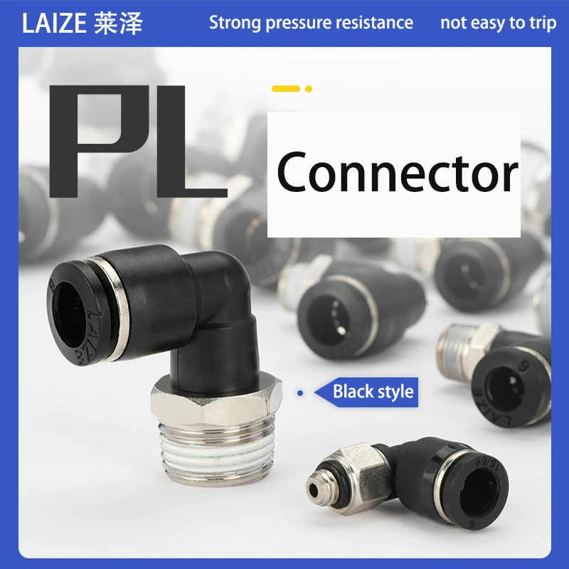 Air Pipe Hose Fitting Pneumatic Fitting Black PL Elbow Adaptor Thread Quick Connector BSPT Threads