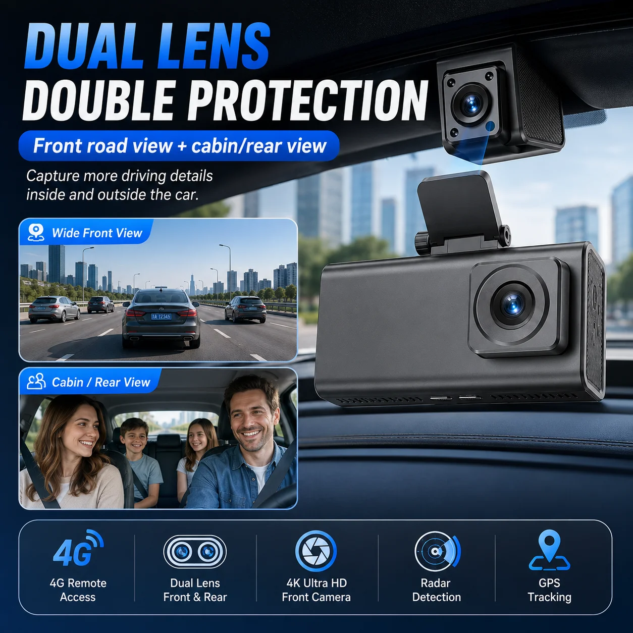 4K 4G Car Surveillance Professional Dash Camera Dashcam Radar Detection All Round 24/7 Parking Monitoring APP Remote Live View