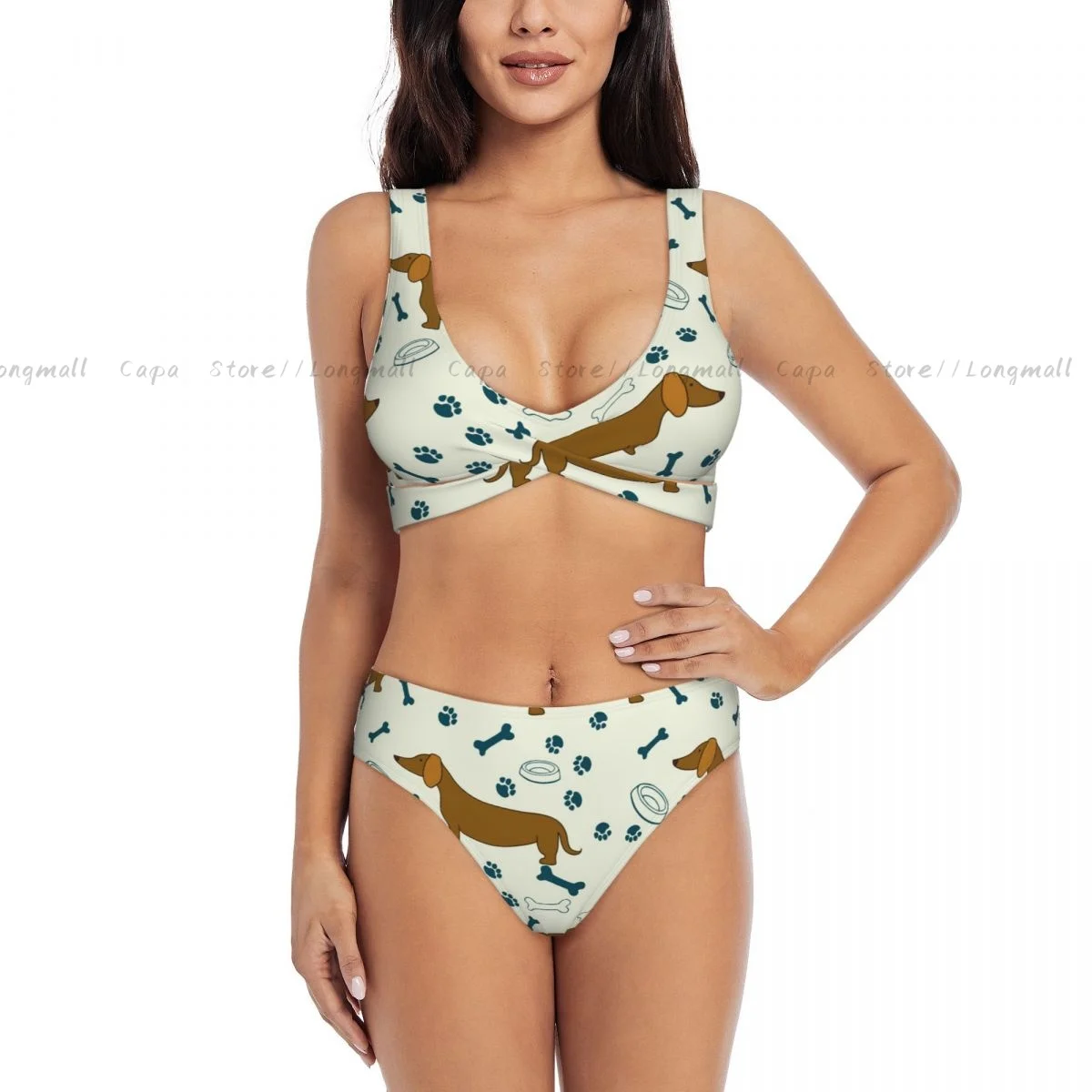 เซ็กซี่ชุดบิกินี่สุนัขการ์ตูน Dachshunds รูปแบบชุดว่ายน้ําผู้หญิง 2 ชิ้นชุดว่ายน้ํา Beachwear ชุดว่ายน้ําหญิง