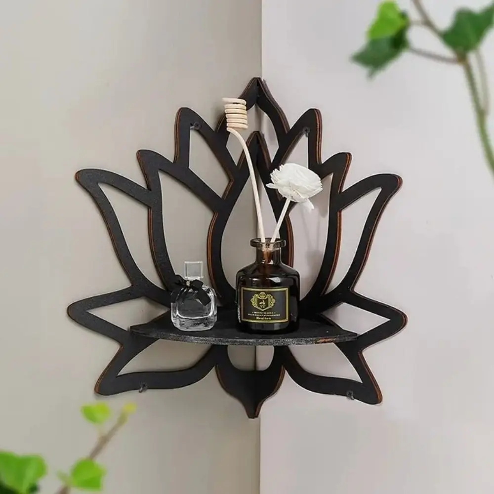 

Wooden Lotus Floating Wall Shelf Hanging Hollow Corner Decorative Rack with Nails Wall Decor Wall Display Shelf Aromatherapy
