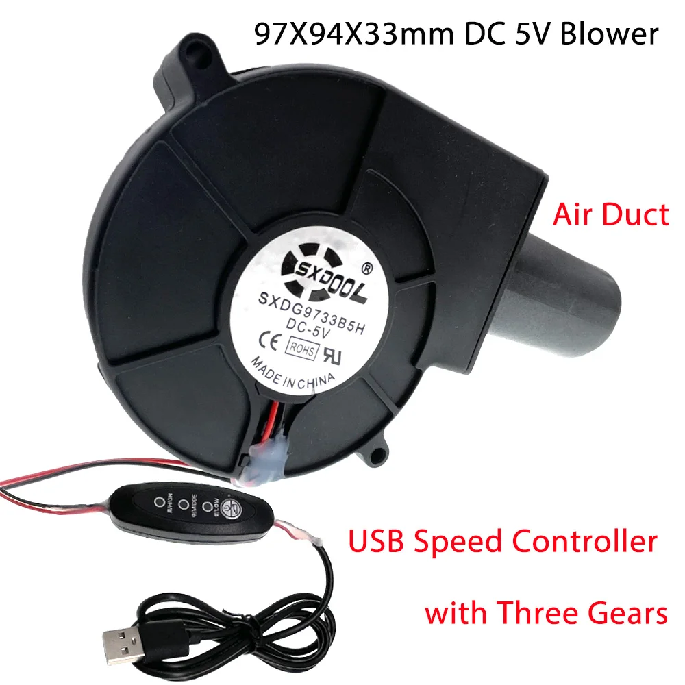 New DC 5V USB Speed-Regulating Blower BBQ Wood Stove Outdoor Mobile Portable with Small Turbine Air Collecting Duct