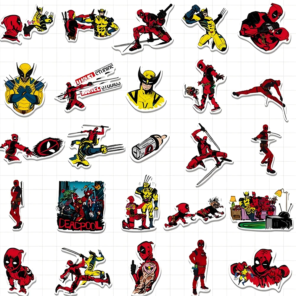 10/30/50PCS Disney Marvel Deadpool Wolverine Stickers Movie Decals Cool DIY Phone Bike Car Waterproof Kids Cartoon Sticker Toys