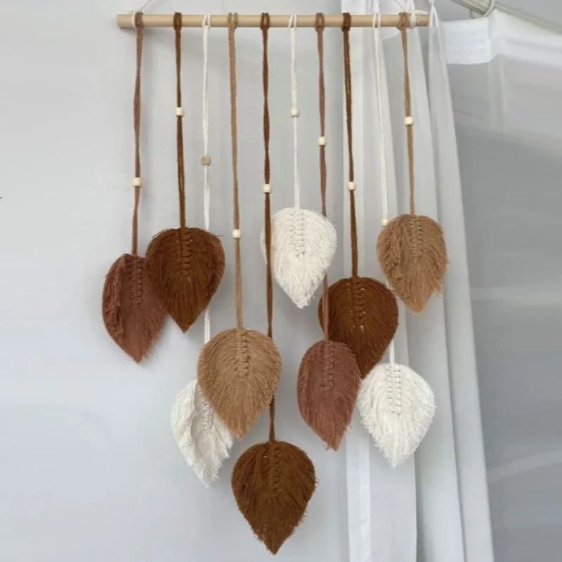 معلقة على الحائط من نسيج أوراق الشجر المنسوجة يدويًا من الشمال - ديكور غرفة نوم بوهو لغرفة Kawaii & BnB، شجرة مكرامية لتزيين المنزل الفني #2