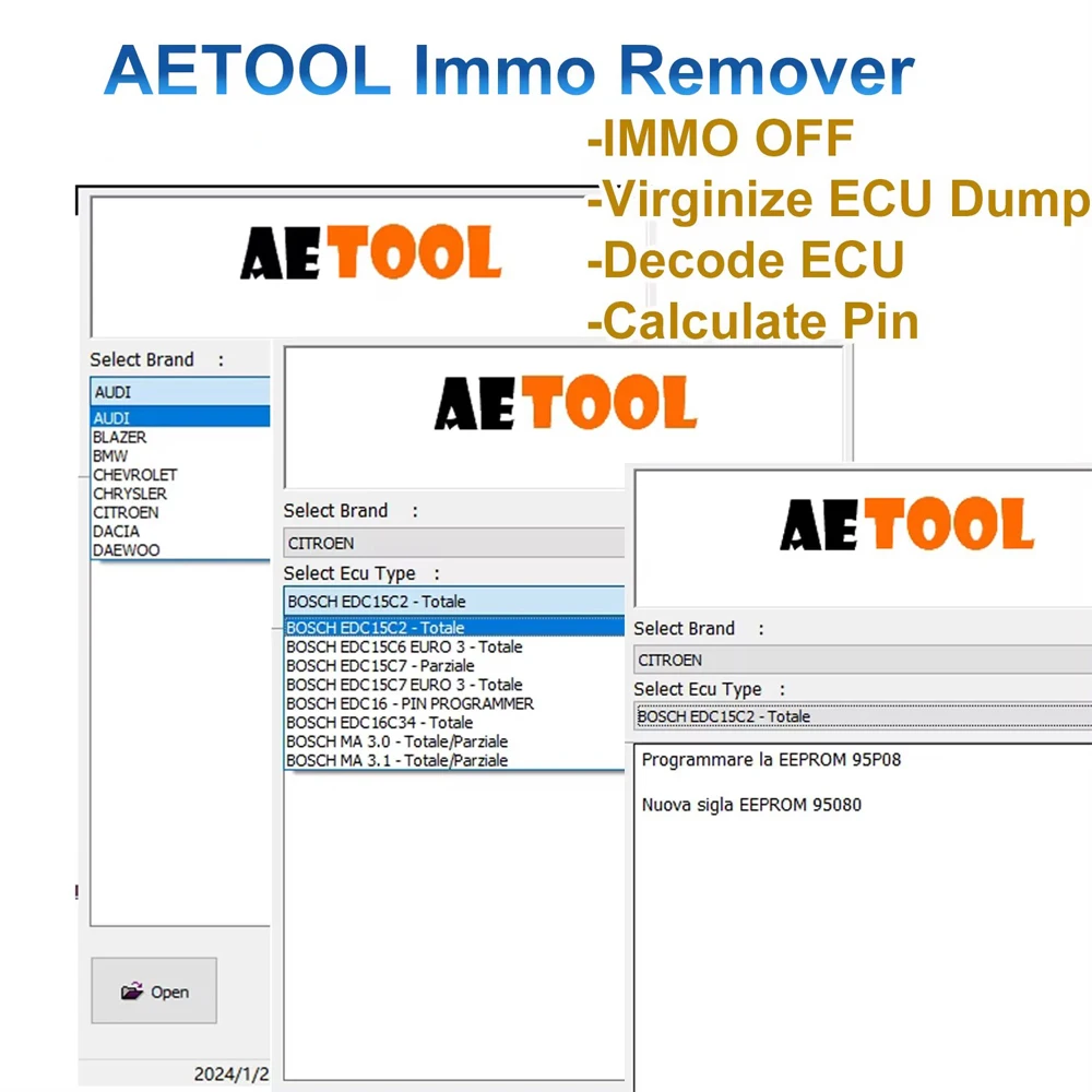 

AETOOL IMMO REMOVER V1.3 AETOOL Immo Eeprom Off Software tools Virginize ECU Dump Decode ECU Calculate PIN Virgin/IMMO Remover