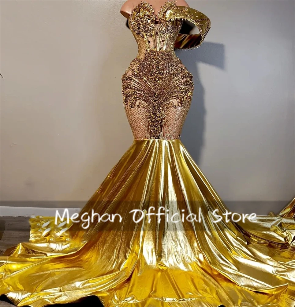 

Gold Sweetheart Long Prom Dresses Black Girls Bead Crystal Rhinestone 2025 Birthday Luxury Dress Tassel Evening Gown Customized