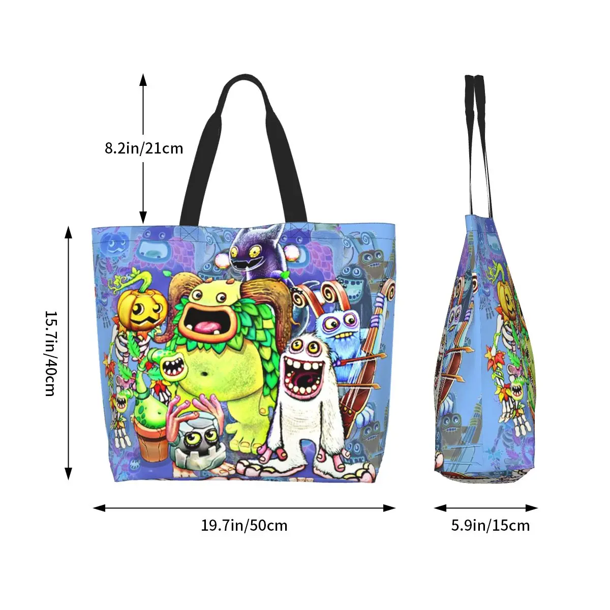 My Singing Monsters Characters Shopping Tote Bag Canvas Large Capacity Shoulder Bags Shopper Grocery Handbag for Women