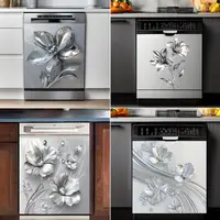 【S】Silvery Floral Rhinestone Decal Kitchen Fridge Dishwasher Sticker Self-Adhesive Removable Wall Decals Home Decor