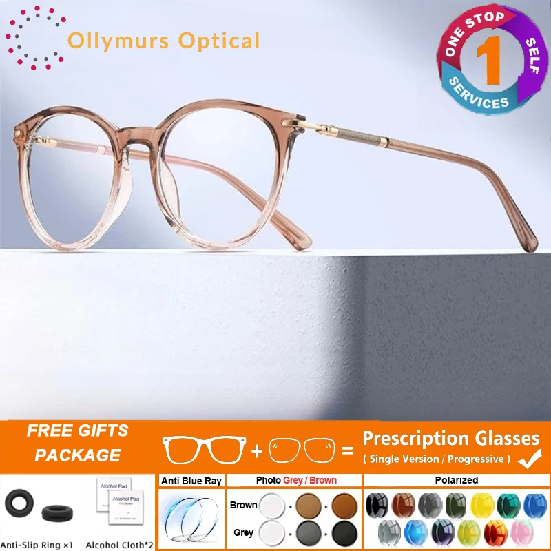 

OLLYMURS Women's Round Blue Light Filter Prescription Eyeglasses Progressive Reading Glasses Photochromic Myopia Optical Glasses