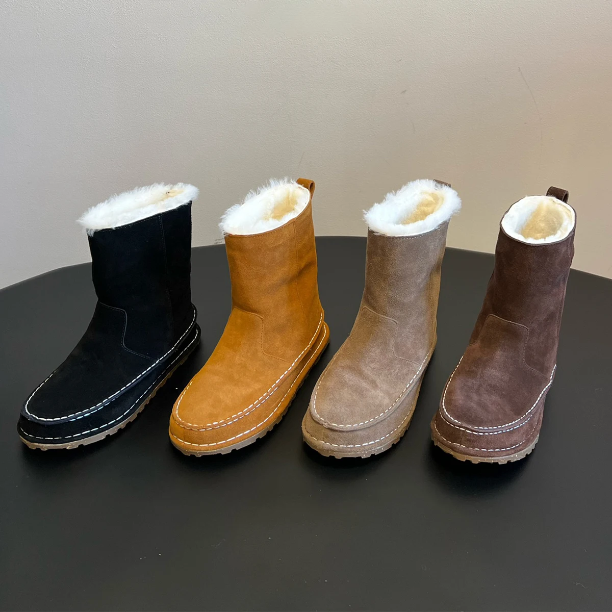 

NIGO Women's Cow Suede Fashion Casual Snow Boots Autumn And Winter Warm Simple Thick Bottom Mid-calf Boots #NGSH1417