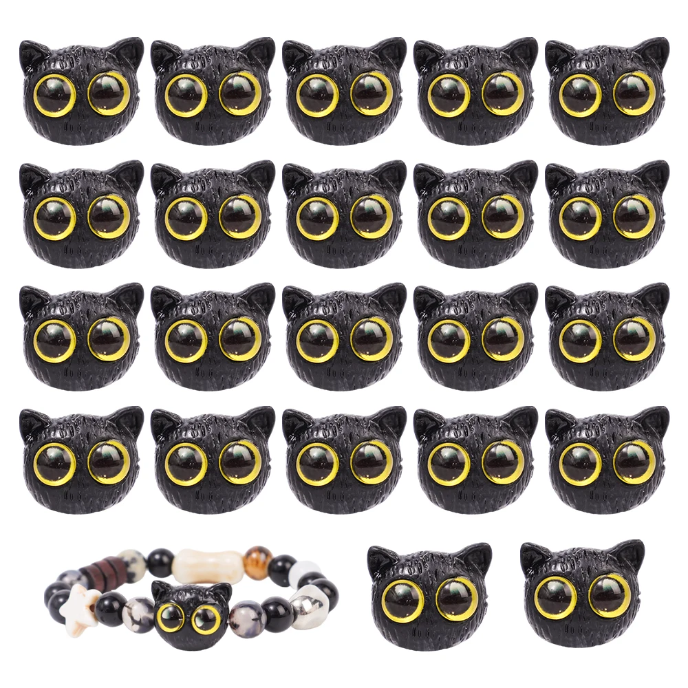 Cute black Cat Loose Beads 3D Blue Yellow Eyes Resin Kitten Charm Bracelets Spacer Beading Craft DIY Jewelry Making Accessories