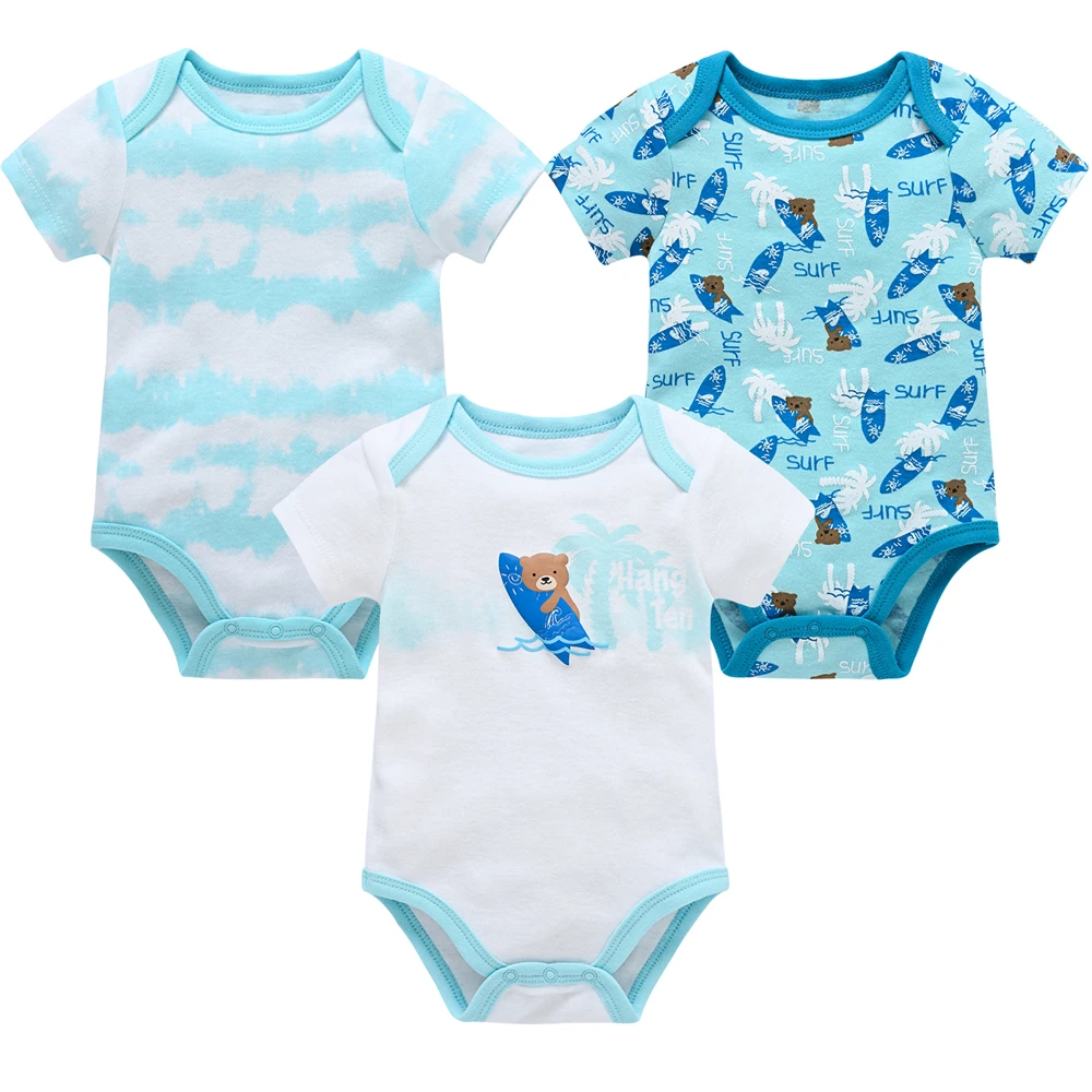 Summer Newborn Baby Boy Clothes 3 Pcs/lot 100% Cotton Short Sleeve Cool Print Boys Romper Infant 0-12 Months Clothing