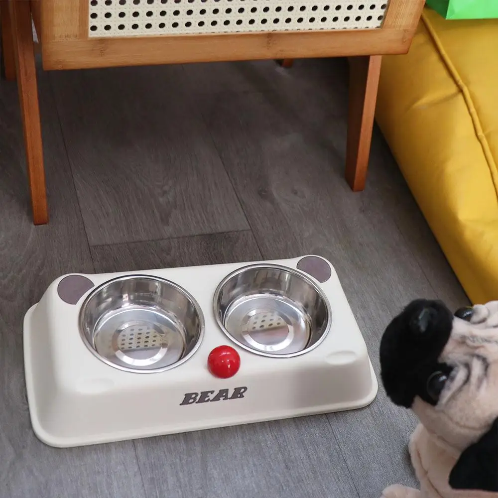 

Bear Shape Double Pet Bowl Stainless Steel Large Capacity Cat Food Container Detachable Anti-knock Puppy Water Feeder