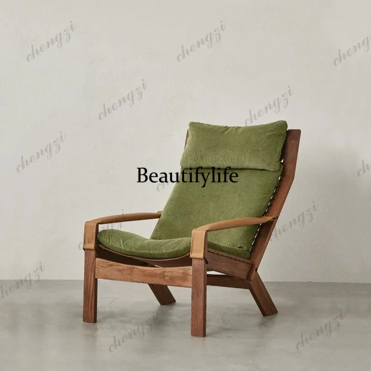 A4567 Medieval recliner living room balcony retro leisure chair fabric sofa chair solid wood single chair