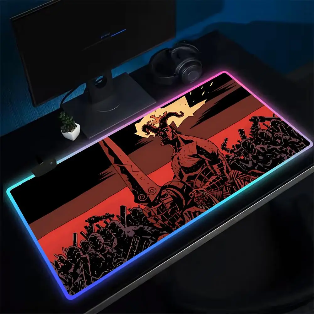 

Hellboy Mouse Pad Anime Gaming Mouse Pad LED Table Pads Backlit Rubber Desktop XXL RGB Desk Mats