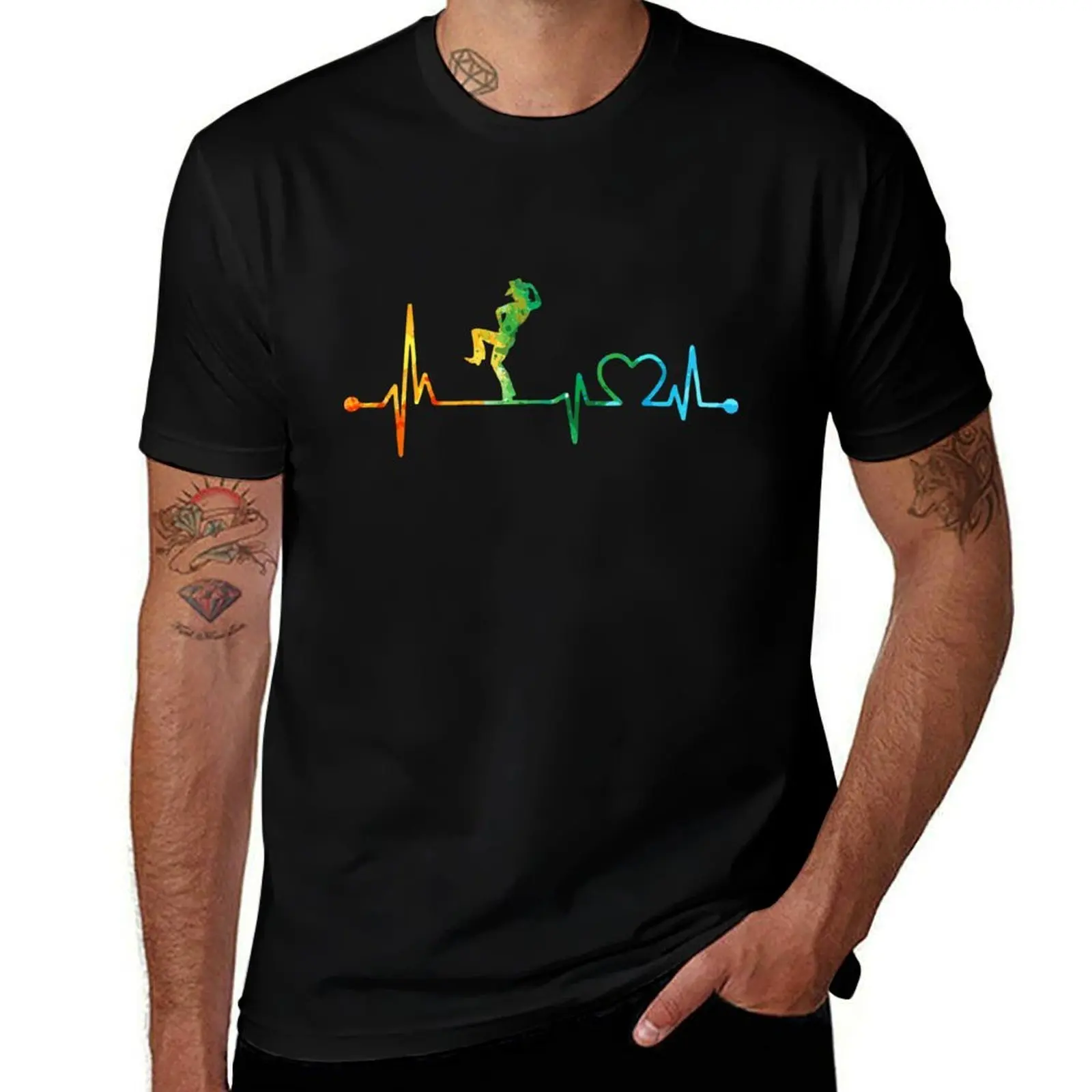 LINE DANCE HEARTBEAT WATERCOLOR, LINE DANCE WATERCOLOR, LINE DANCE HEARTBEAT T-Shirt Work Basic Short Sleeve Top