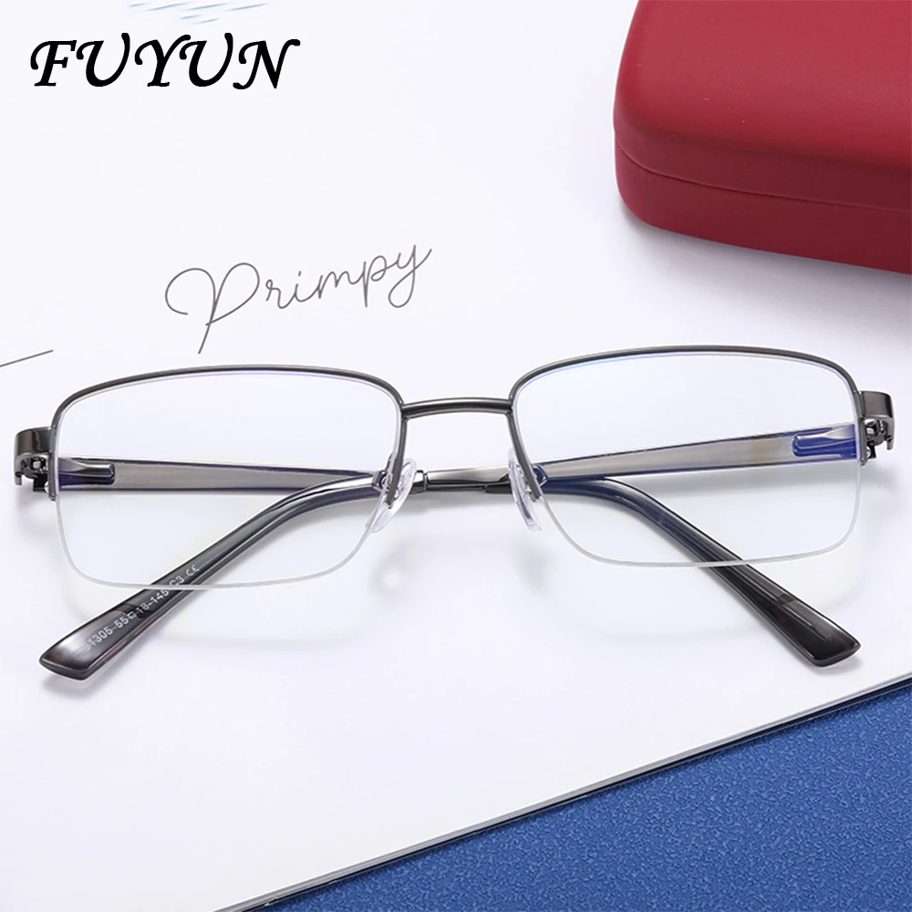 Men's Business Rectangular Metal Half Frame Anti Blue Light Glasses Light Luxury Brand Designer Designs Computer Literature