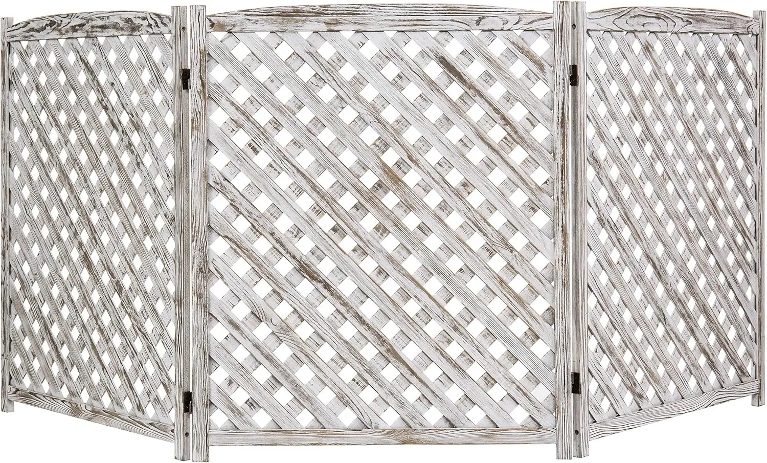 3 Panel White Washed Solid Wood Garden Fence Trellis Design Outdoor Enclosure for Climbing Plants