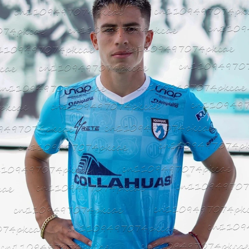 New Deportes Iquique Football Jersey Short-Sleeve Oversized Breathable Trendy Checkered Pattern Sportswear for Men and Women