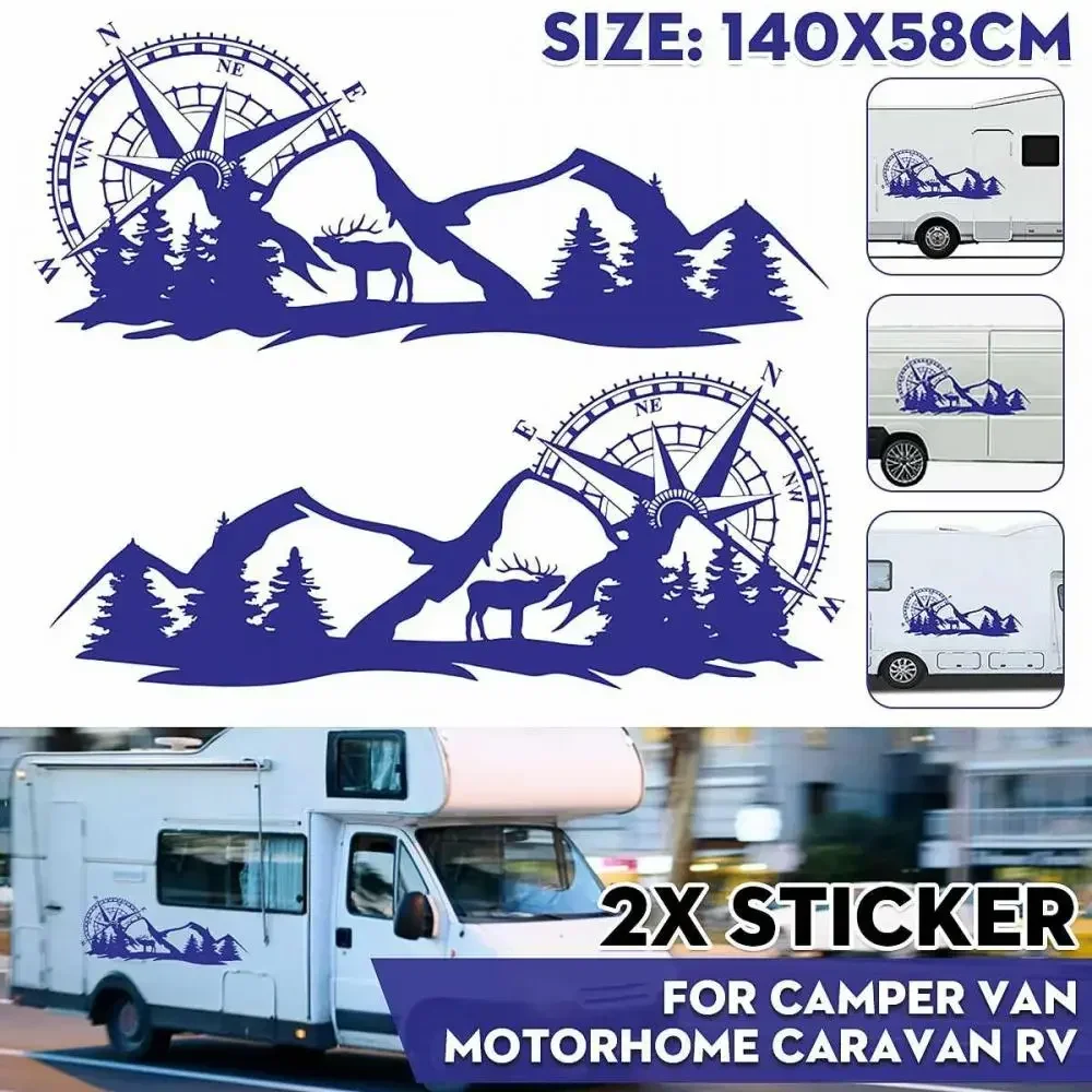 2Pcs/Lot Forest Mountain Graphics Car Stickers for Horsebox Caravan RV Camper Van Body Decor Vinyl Decals Accessories