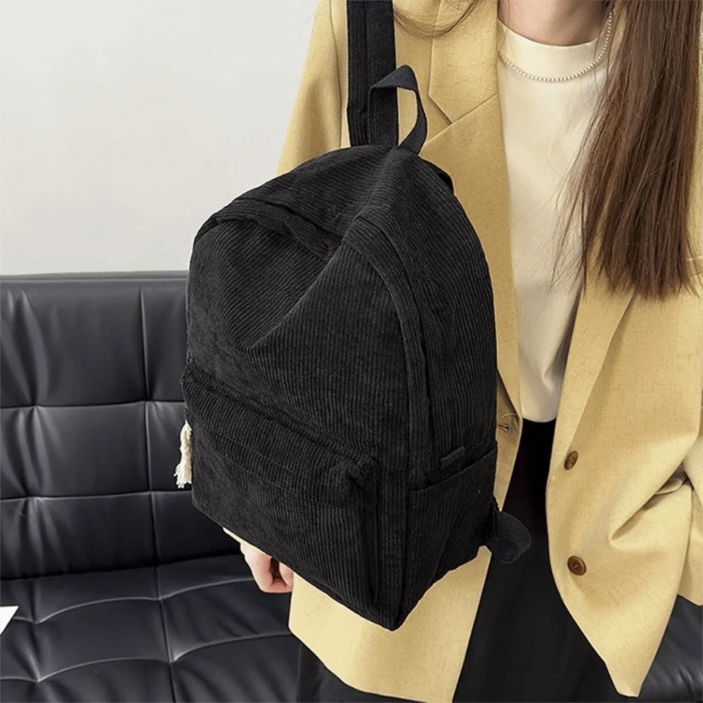 Lightweight Corduroy Backpack Solid Color Ulzzang Students School Bag Large Capacity Adjustable Shoulder Straps Students Daypack