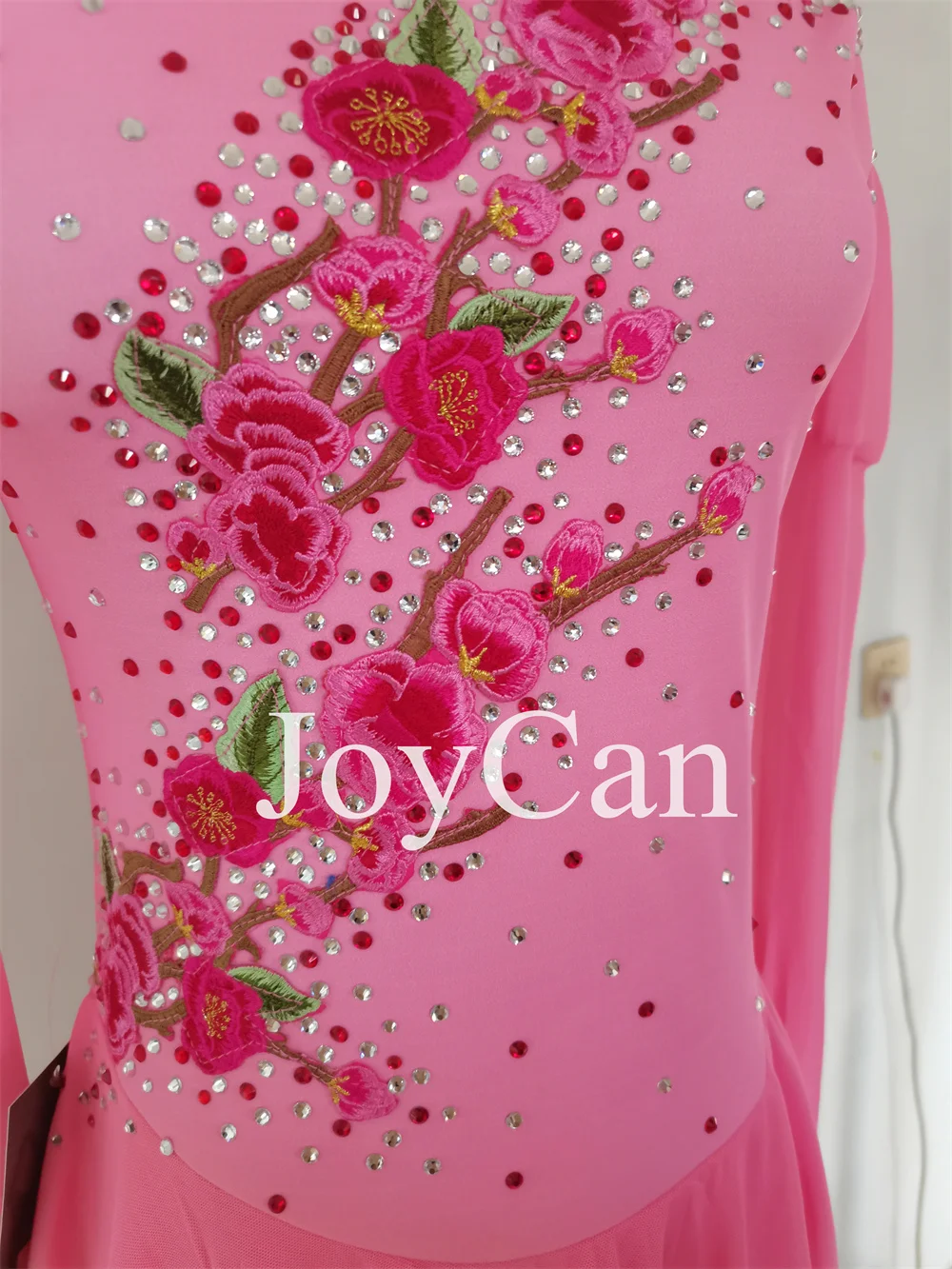 JoyCan-فستان التزلج على الجليد للفتيات ، دنة وردي ، شبكة مطاطية ، ملابس الرقص المنافسة ، حسب الطلب