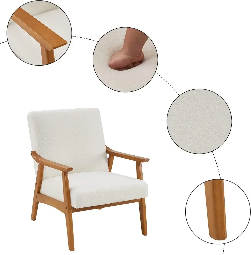 Mid-Century Accent Chair Modern Retro Leisure Chair with Solid Wood Frame Upholstered Teddy Fleece Fabric Single Sofa image 5