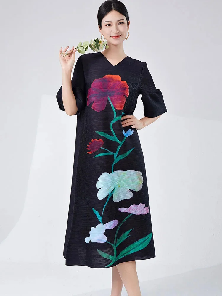 

Платье с цветочным принтом, женское платье с короткими рукавами-фонариками, свободная женская вечерняя одежда в винтажном стиле, новинка лета 2025, 2DA7892