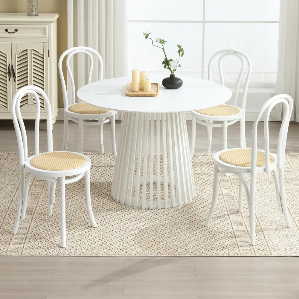 

"Set of 2 Rattan Bistro Chairs - Mid-Century Bentwood w/ Backrest for Dining & Kitchen"