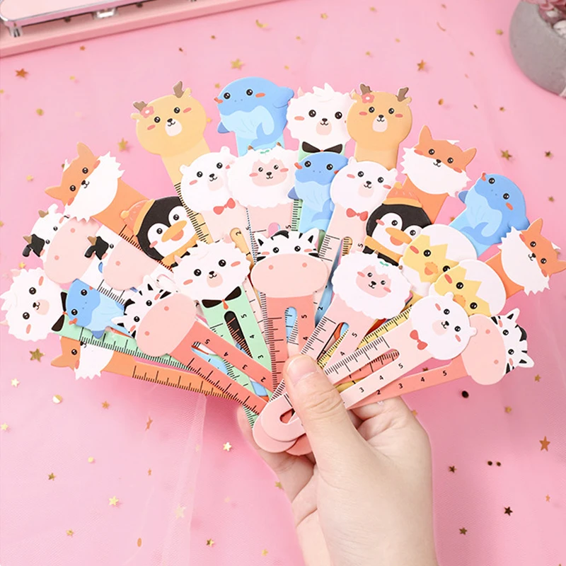 50pcs/bag Cartoon Animals Bookmark Kawaii Paper Ruler for Kids Birthday Favors Stationery Back to School Gift Classroom Rewards