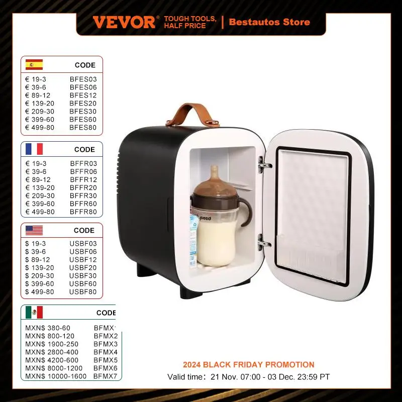 VEVOR 4 L Mini Réfrigérateur Mini Frigo Cosmétique Chaud/Froid USB et Adaptateur