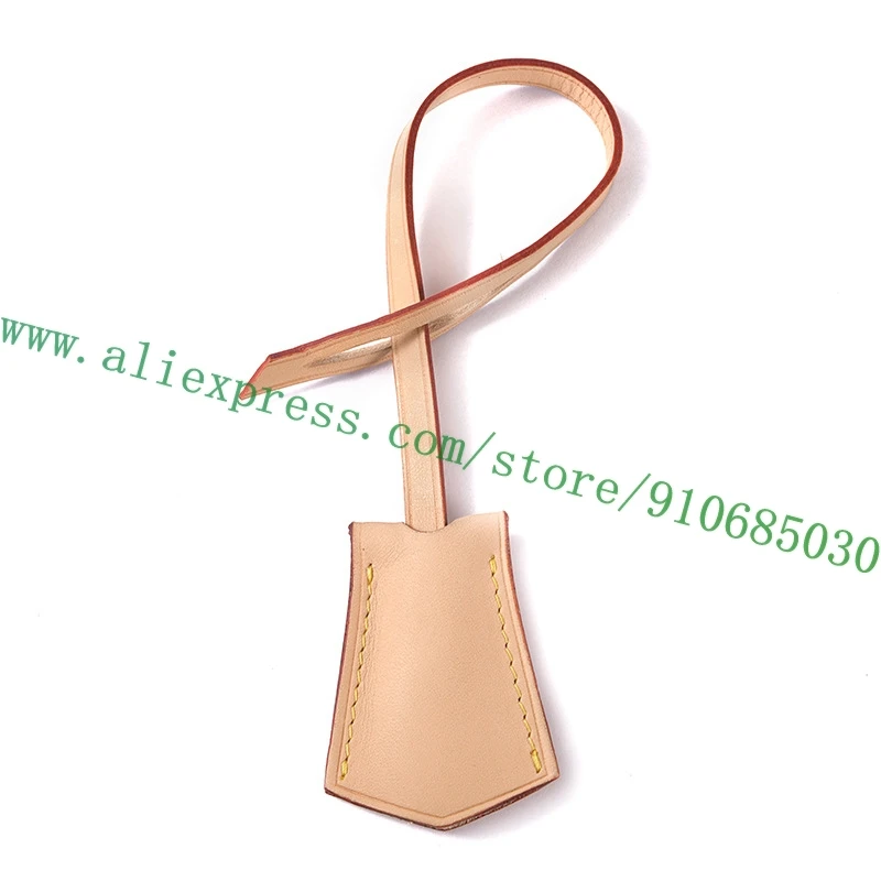 Coffee Tan Real Calf Leather Key Bell Charm Personalization Hanging Tag Strap For Designer Lady Handbag Women Bag