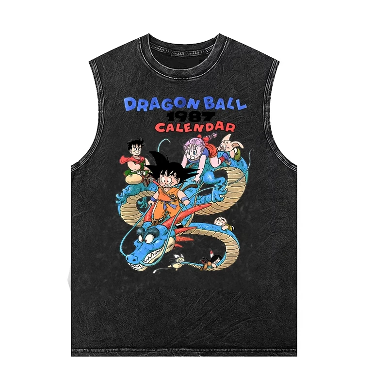 

Dragon Ball Goku Anime Print Vest Gym T Shirt Man Sleeveless Shirt Y2k Clothes Vintage Washed Oversized Woman's Tank Tops Summer