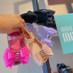 Nieuwe Stijl Hete Verkoop Lente Kinderen Enkele Jelly Schoenen Zus Mode Grote Strik Prinses Platte Zomer Strand Sandalen Hmi104