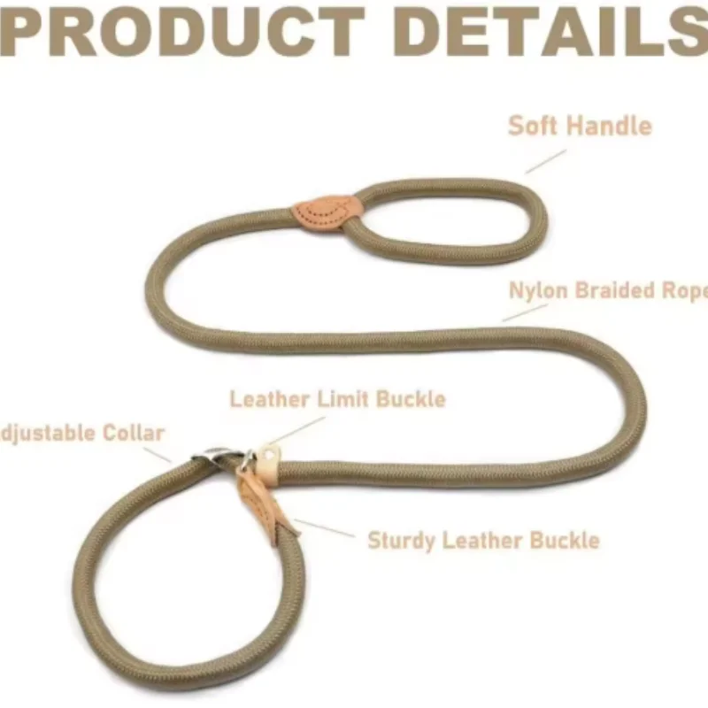 New Heavy Duty Dog Leash Slip Rope Lead Adjustable Braided Loop Collar Training Leash for Small to Medium Dogs