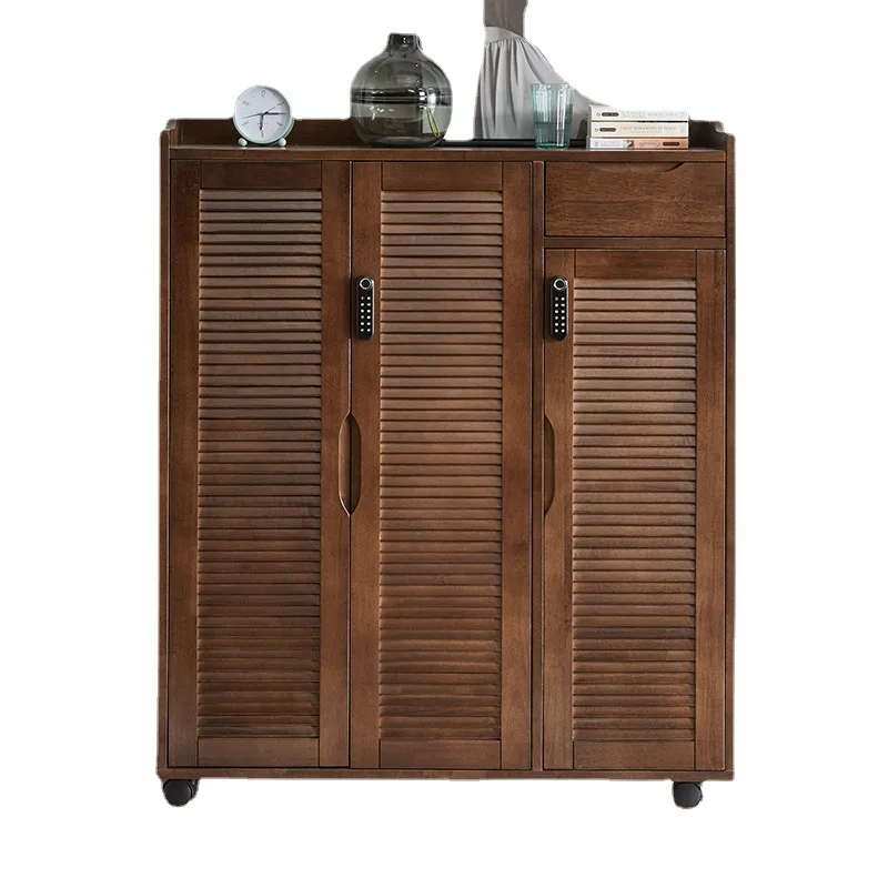 Locked shoe cabinet Solid wood pulley Movable multi-layer cabinet Household porch cabin et Door breathable staircase shoe cabine
