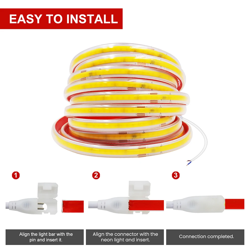 220V COB LED Strip Light 240LEDs/M IP67 Waterproof Driver Build In 10cm Can Be Cut Flexible Adhesive Tape RA90 Linear Lighting