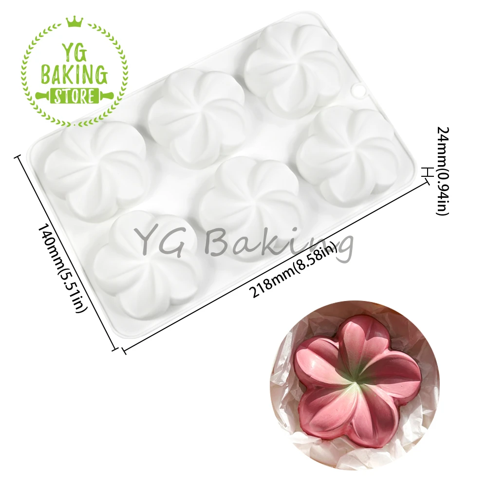 Dorica 6 Hole Plumeria Design Pudding Silicone Mousse Mould 3D  Flower Chocolate Mold DIY Dessert Cake Decorating Tools Bakeware