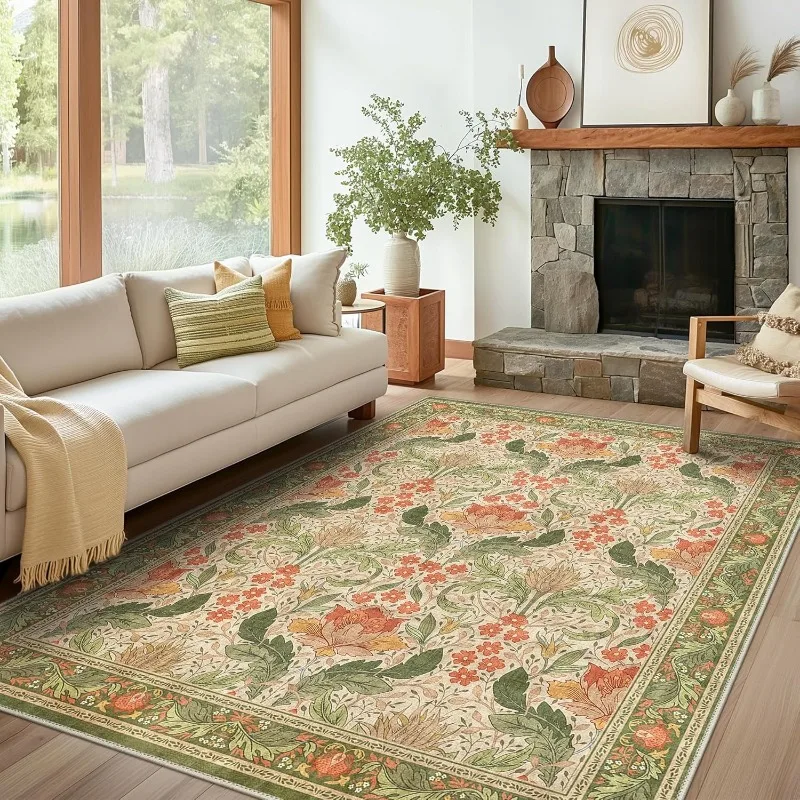 

Винтажный ковер с цветочным принтом, ковер для гостиной, машинная стирка, нескользящие коврики, домашний декор, большие ковры для спальни, диван, журнальный столик, коврик